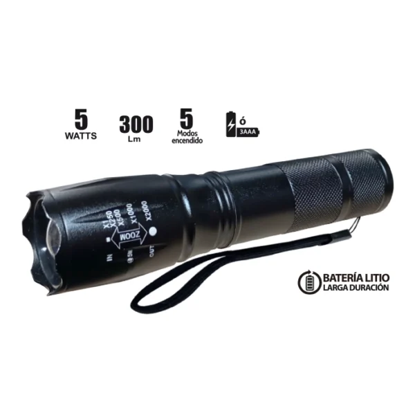 LINTERNA TACTICA 5W OPALUX 300LM, 5 MODOS, IP54