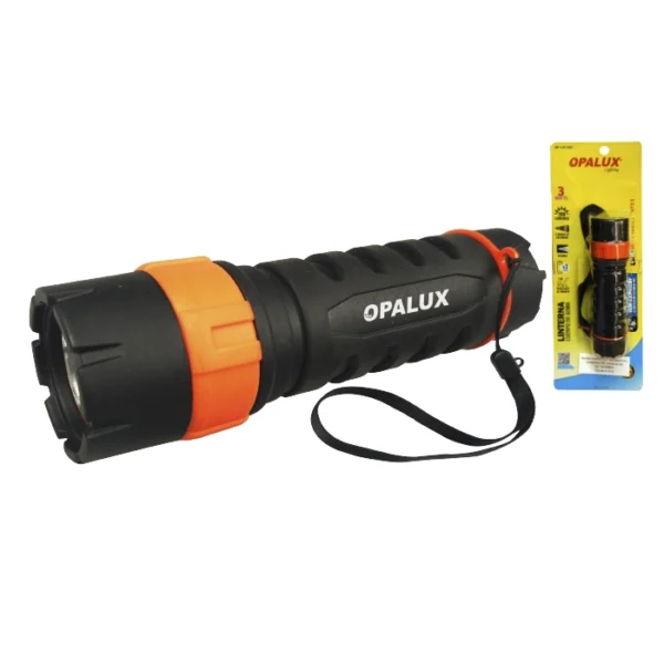 LINTERNA LED "OPALUX" 3W, 150LM, 3 MODOS (ALTA 3H / BAJA 15H / SOS 12H) CUERPO DE GOMA, COMPATIBLE CON PILAS 3AAA 1.5V IP67