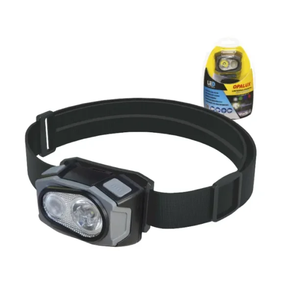 LINTERNA FRONTAL "OPALUX" RECARGABLE 6W BLANCO (ALTA/MEDIA/BAJA/SOS) - 4W-RGB (ROJO/VERDE/AZUL) 450LM, BAT. 3.7V 1000MAH, CARGA CON 3PILAS AA Y CON CABLE TIPO C IP44