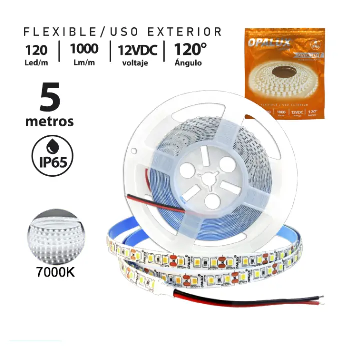 CINTA LED 7000K LED2835 C/SILICONA 120LEDS "OPALUX" 5M LUZ FRÍA IP65