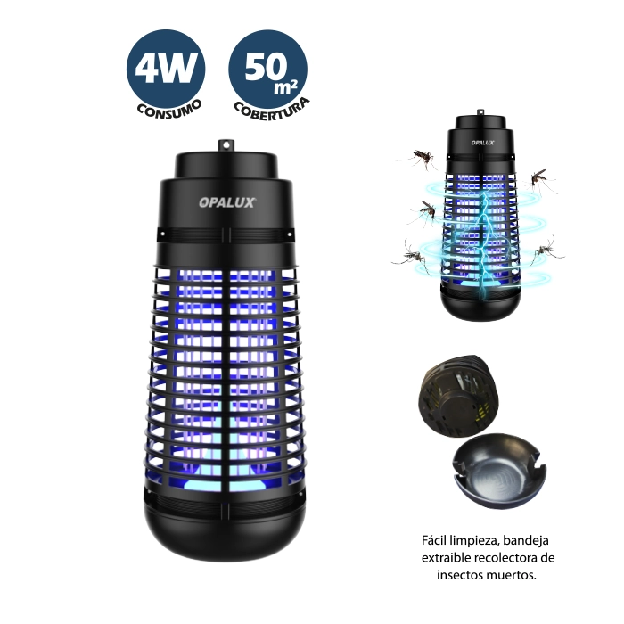 INSECTOCUTOR ELECTRONICO UV-LED "OPALUX" 4W 50M2 COBERTURA 220-240VAC 29X11.5CM