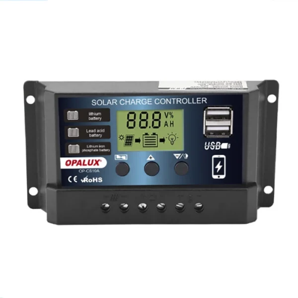 CONTROLADOR SOLAR DE CARGA INTELIGENTE "OPALUX" 10A 12-24VDC