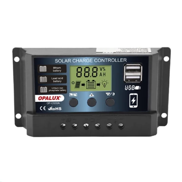 CONTROLADOR SOLAR DE CARGA INTELIGENTE "OPALUX" 30A 12-24VDC
