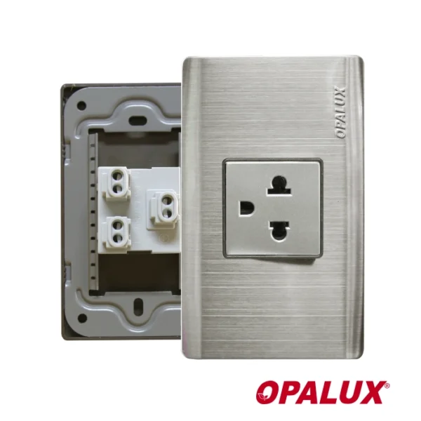 TOMACORRIENTE SIMPLE UNIVERSAL  CON TOMA TIERRA"OPALUX" 15AMP