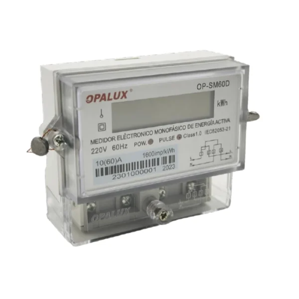 MEDIDOR DE ENERGIA MONOFÁSICO DIGITAL PEQUEÑO "OPALUX" 2 HILOS 10(60)A 220V