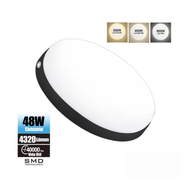 PANEL REDONDO 48W TORTA "OPALUX" TRICOLOR B/NEGRO 175-265V 4320LM