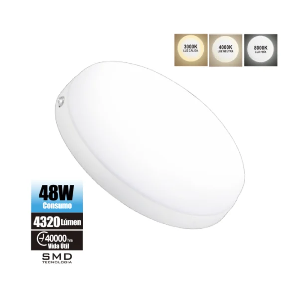 PANEL REDONDO 48W TORTA "OPALUX" TRICOLOR B/BLANCO 175-265V 4320LM