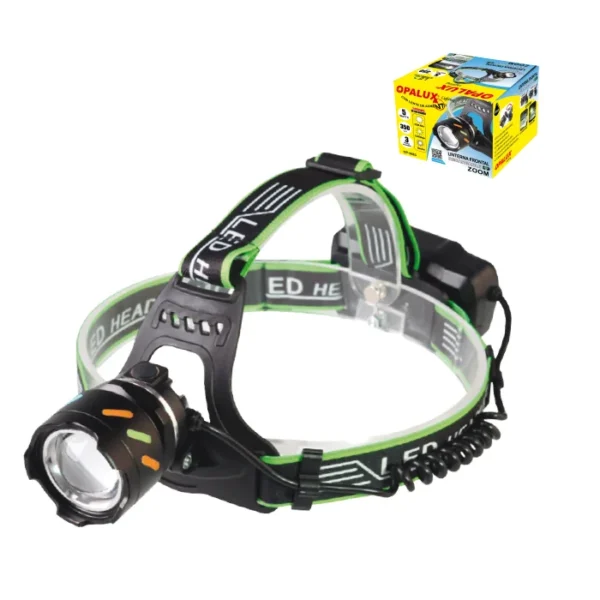 LINTERNA FRONTAL 5W “OPALUX” 350LM, 2 BATERIAS 18650 4000MAH, 3 MODOS DE ILUMINACIÓN, IPX3, CARCASA DE ALUMINIO, FARO TELESCÓPICO