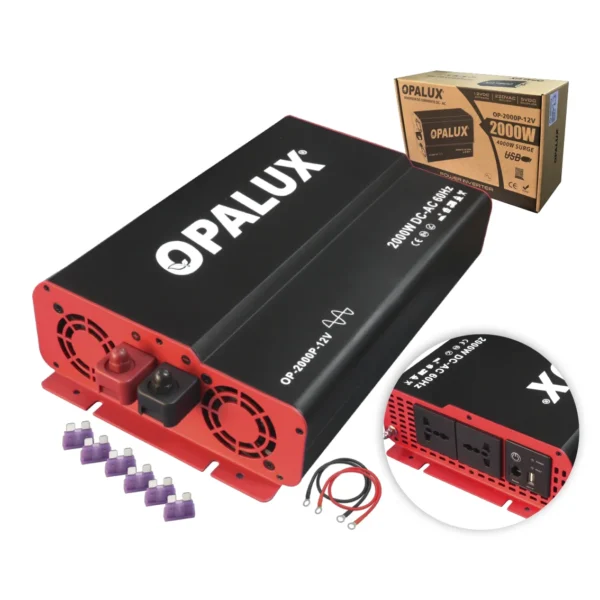 INVERSOR DE VOLTAJE DE ONDA PURA 2000W 12V "OPALUX"