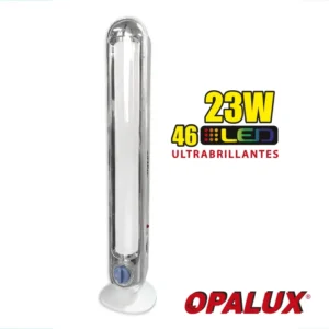 LAMPARA RECARGABLE "OPALUX" 46LED 23W, 2 BAT  4V/1.6AH C/DIMMER, CONEXIÓN CARGA 220V Y 6V  C/GANCHO P/COLGAR