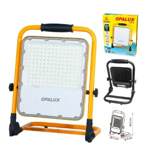 REFLECTOR PORTATIL LED "OPALUX" RECARGABLE COLOR AMARILLO 100W 2400LM 6500K IP65, CARGA TIPO C